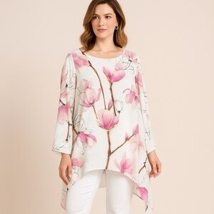 🌸 Context “At The Gallery” Floral Asymmetrical Tunic Top